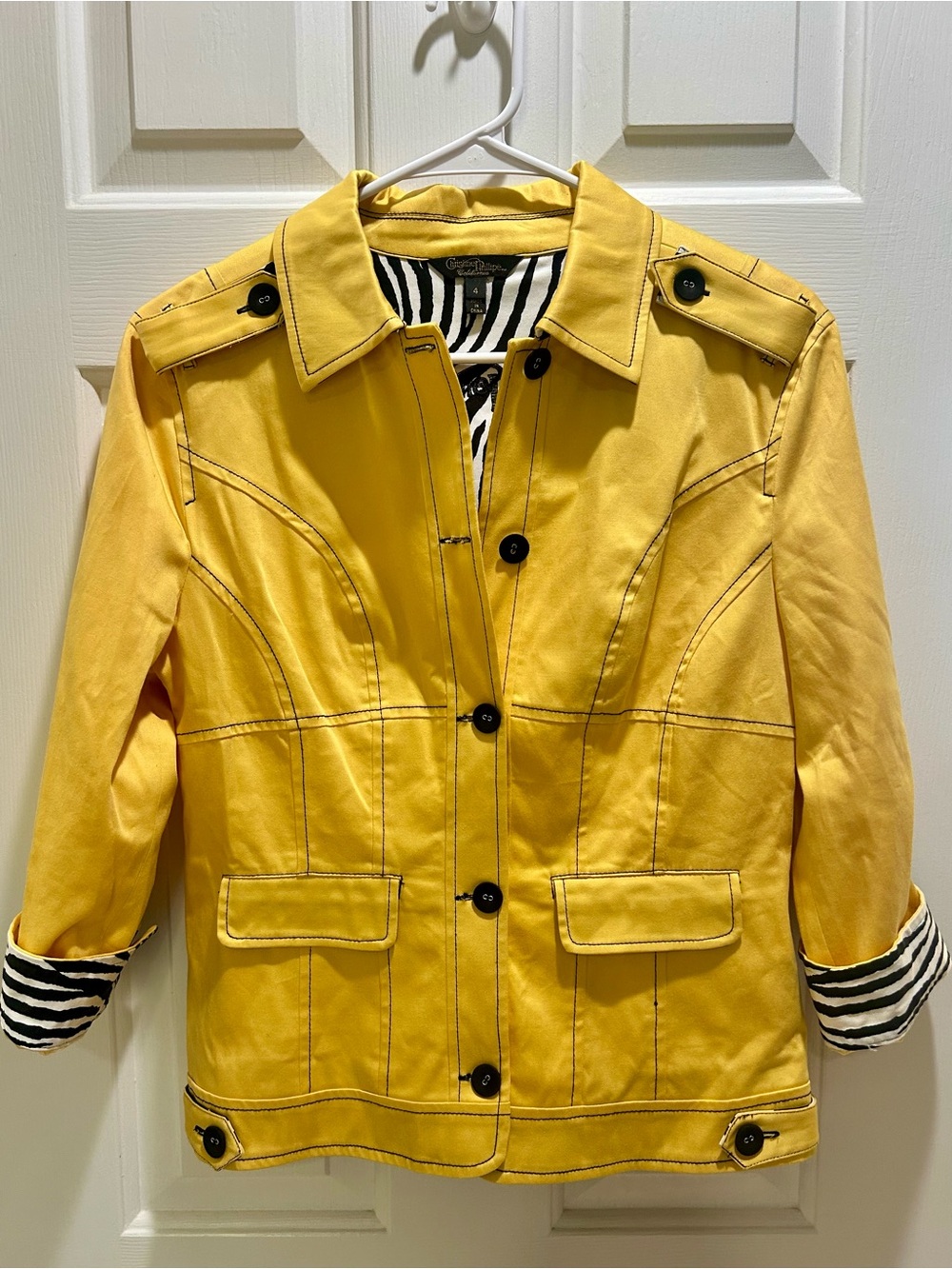 Christine Phillipe California Yellow Utility Jacket Zebra Trim Size 4